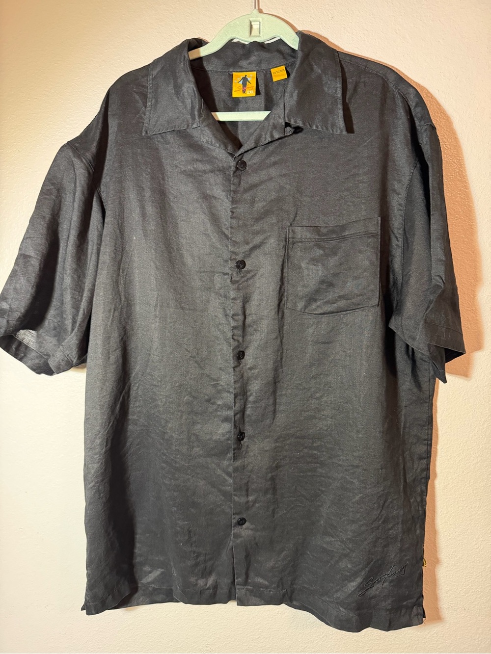 Steve Harvey Men’s 2XL Black 100% Linen Short Sleeve Camp Shirt Goth Natural